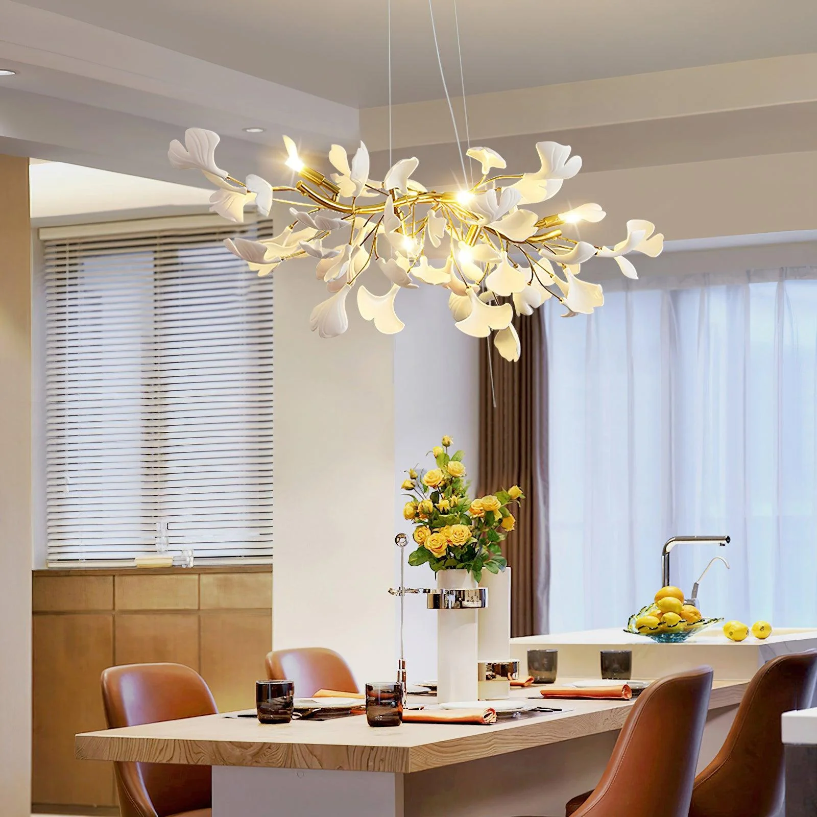 Olivia Ceramic Gingko Linear Chandelier - Image 5