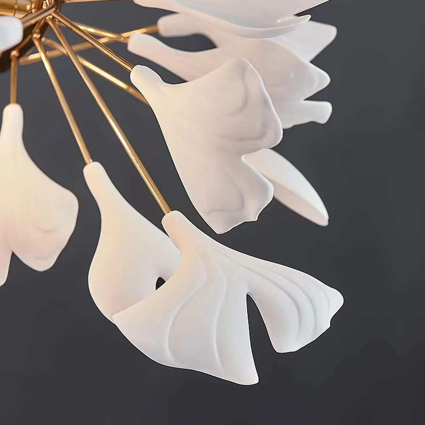 Olivia Ceramic Gingko Linear Minimalist Chandelier - Image 5
