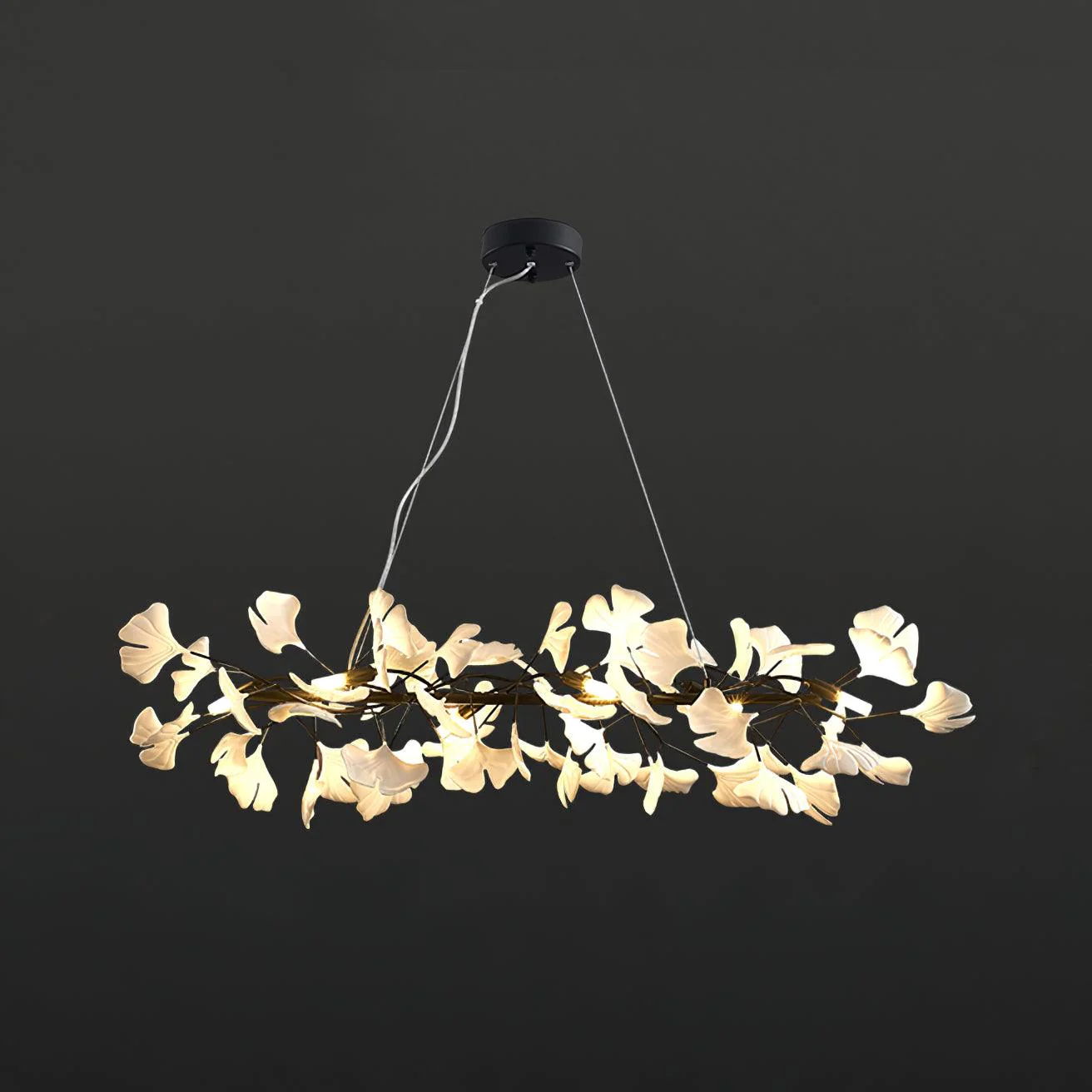 Olivia Ceramic Gingko Linear Minimalist Chandelier - Image 9