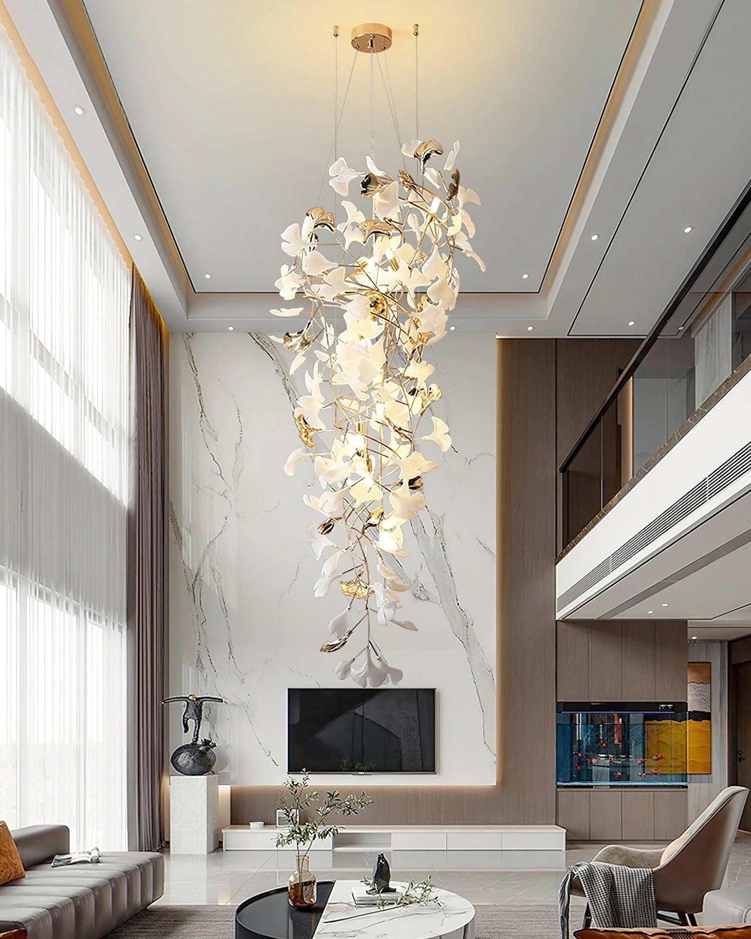 Olivia Ceramic Gingko Cascading Chandelier - Image 9