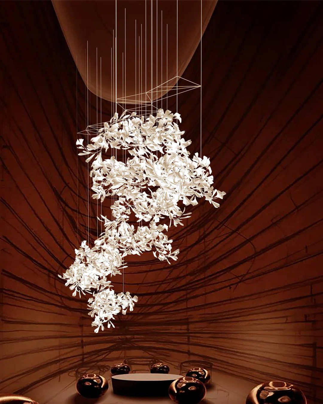 Olivia Ceramic Gingko Leaf Chandelier L196.8″/L500CM - Image 109