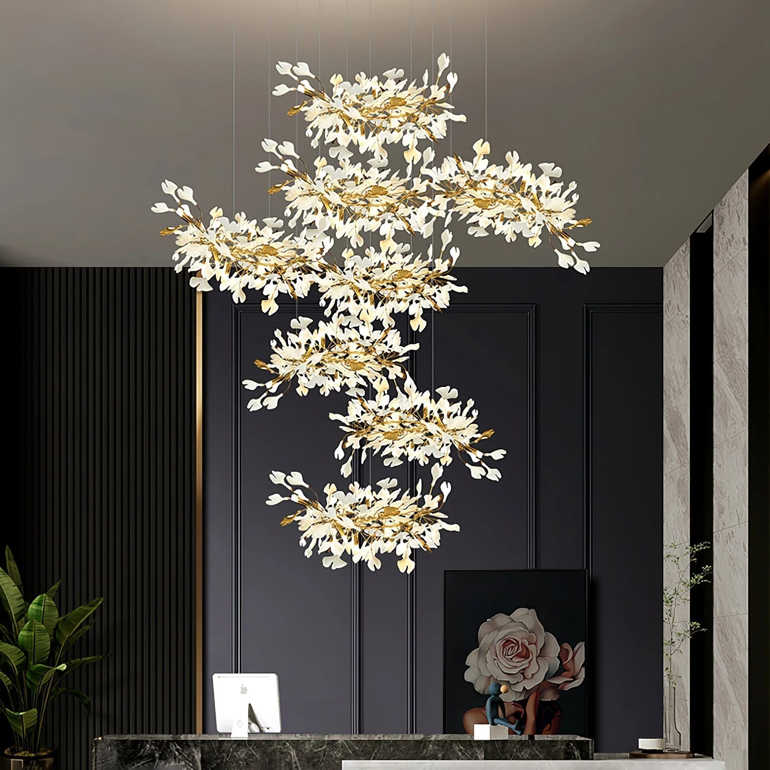 Olivia Ceramic Gingko Leaf Chandelier L196.8″/L500CM - Image 13
