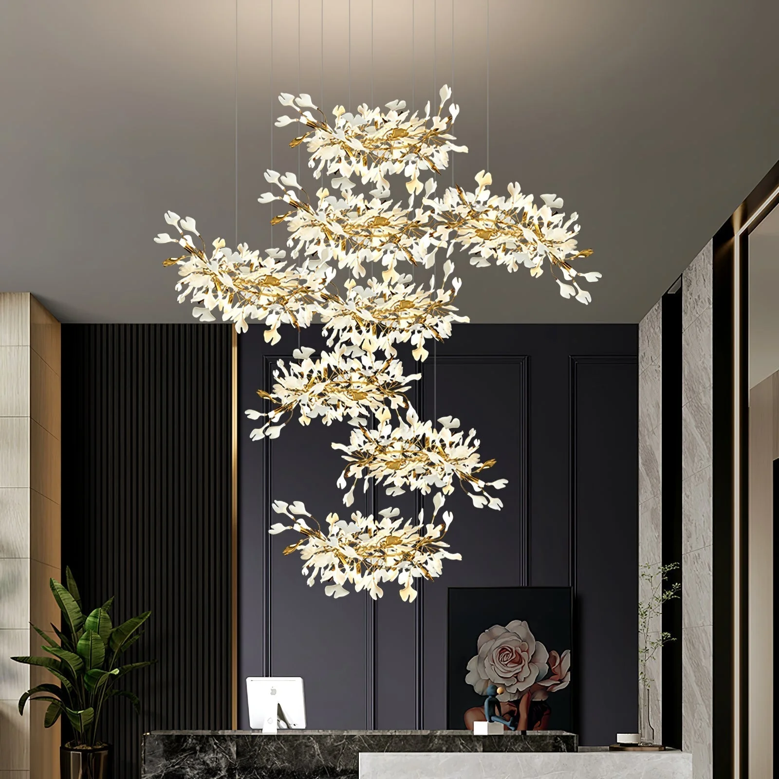 Olivia Ceramic Gingko Leaf Chandelier L196.8″/L500CM - Image 27