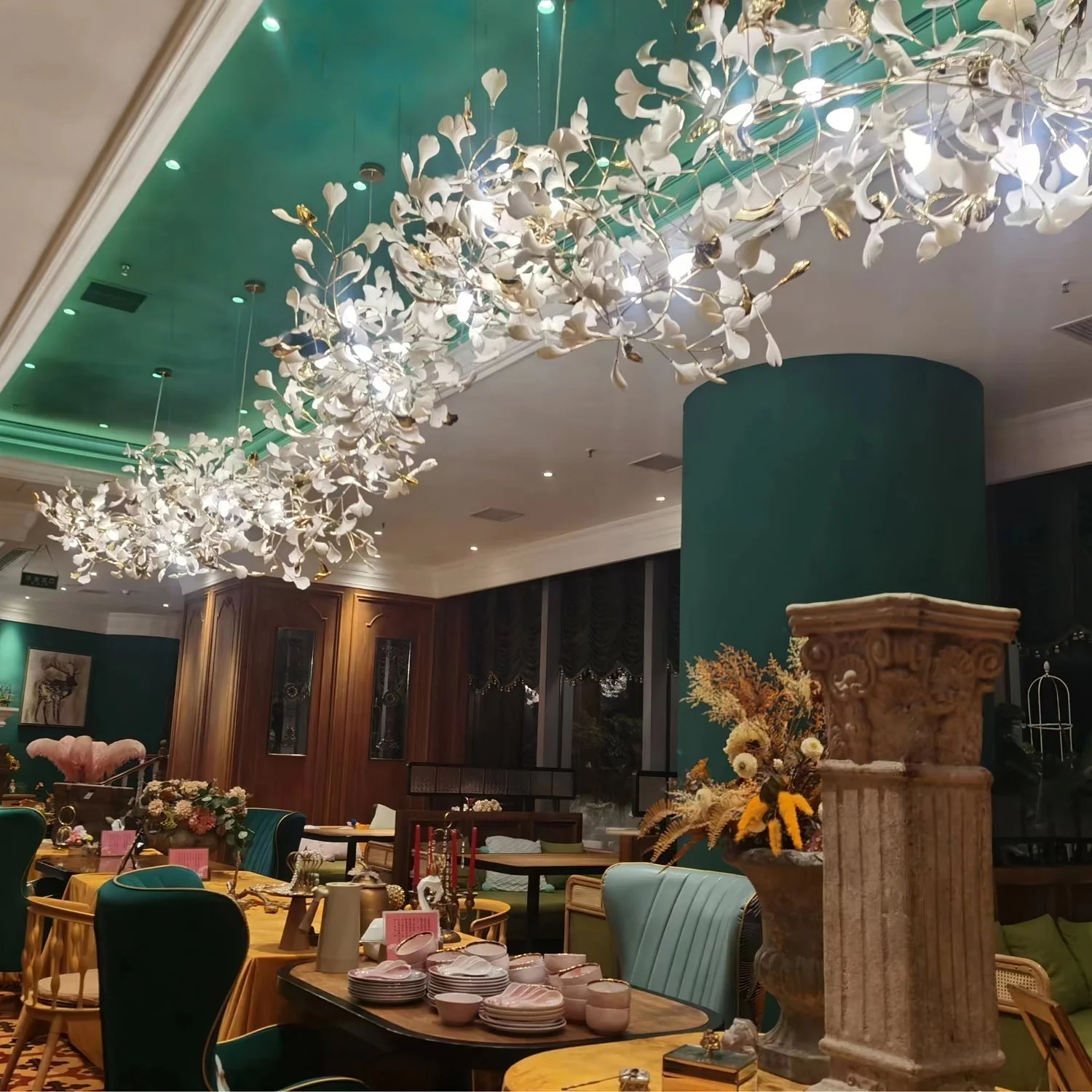 Olivia Ceramic Gingko Leaf Chandelier L196.8″/L500CM - Image 79