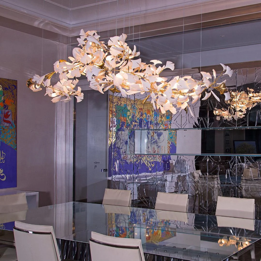 Olivia Ceramic Gingko Leaf Chandelier L196.8″/L500CM - Image 8