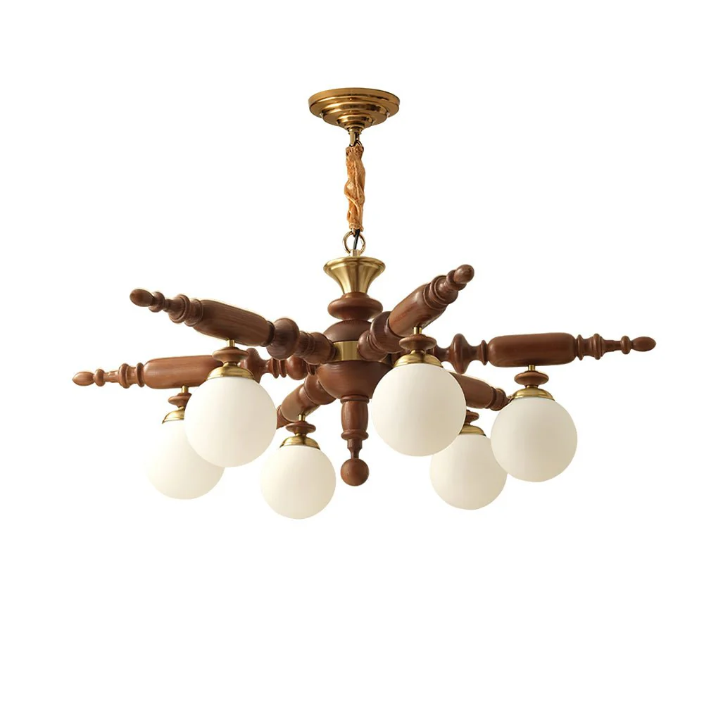 Olvenir Rustic Wood Glass Chandelier - Image 2