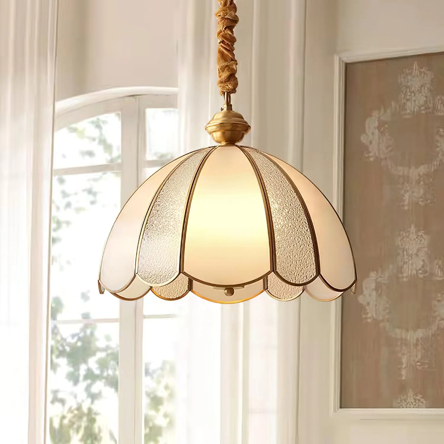 Ophaan Traditional Art Brass Glass Pendant Light - Image 19