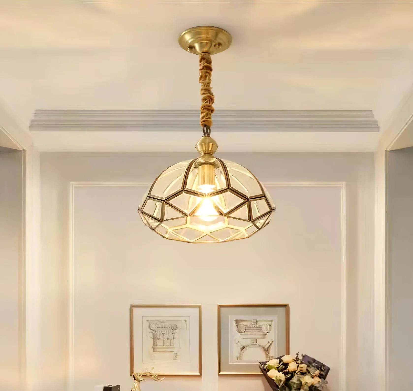 Ophaan Traditional Art Brass Glass Pendant Light - Image 3