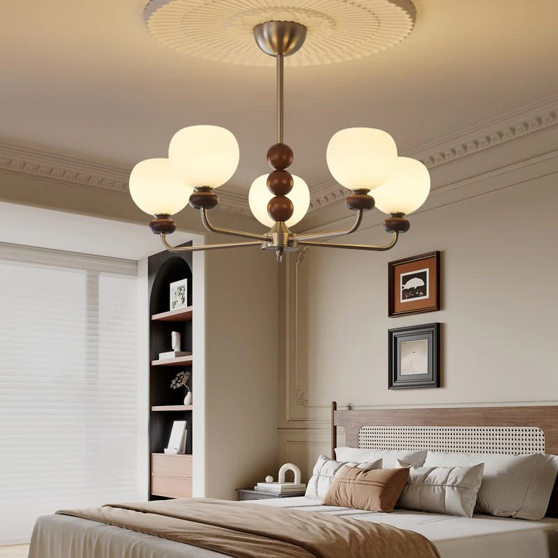 Vilorira Traditional Classic Orb Walnut Wood Glass Chandelier - Image 15