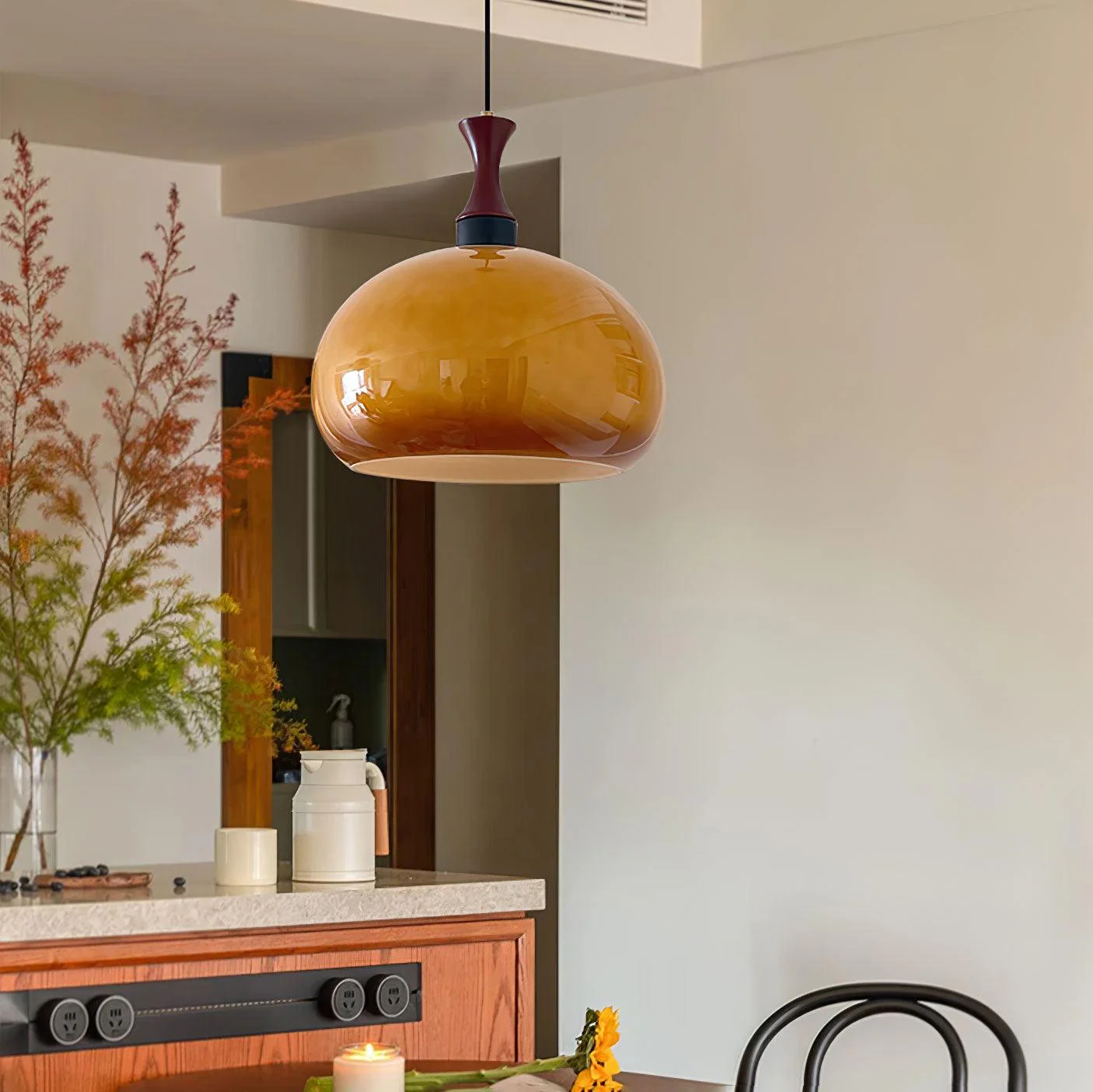 Orbique Modern Minimalist Wood Glass Pendant Lamp - Image 9