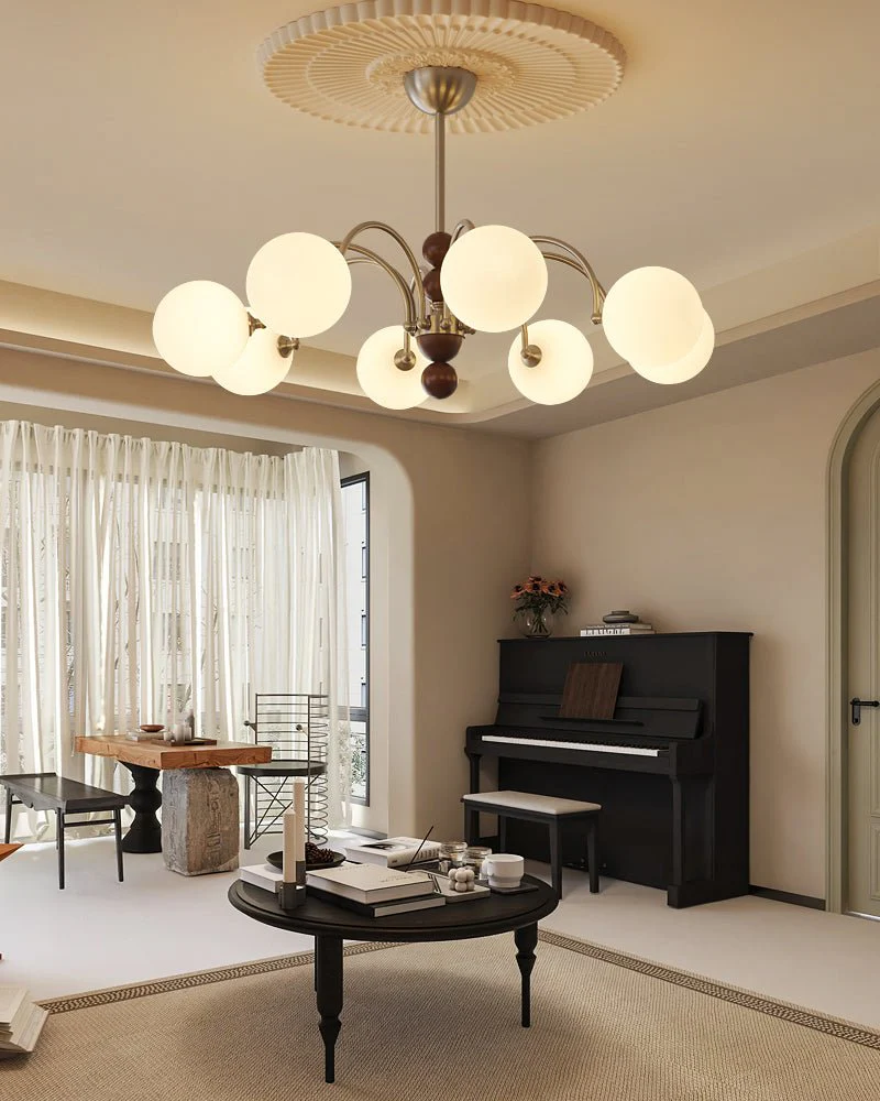 Orbital Premium Nordic Art Curve Wood Glass Chandelier - Image 10