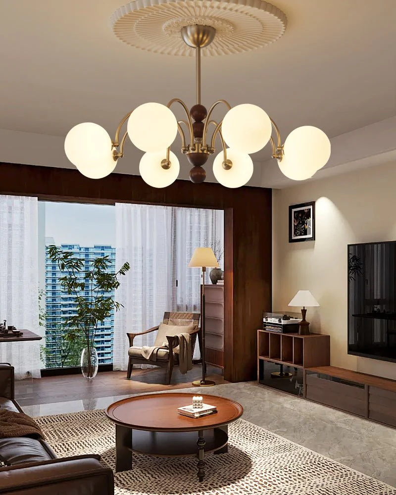 Orbital Premium Nordic Art Curve Wood Glass Chandelier - Image 11