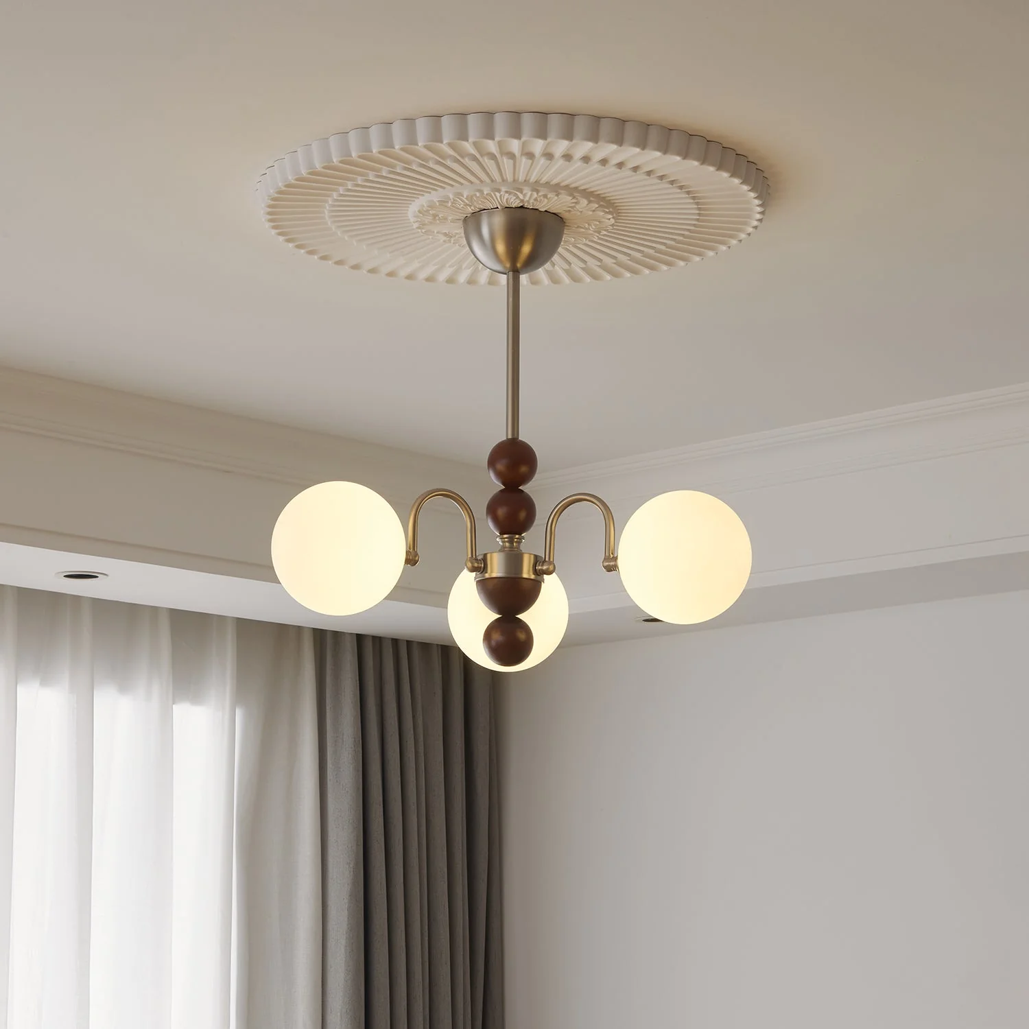 Orbital Premium Nordic Art Curve Wood Glass Chandelier - Image 5