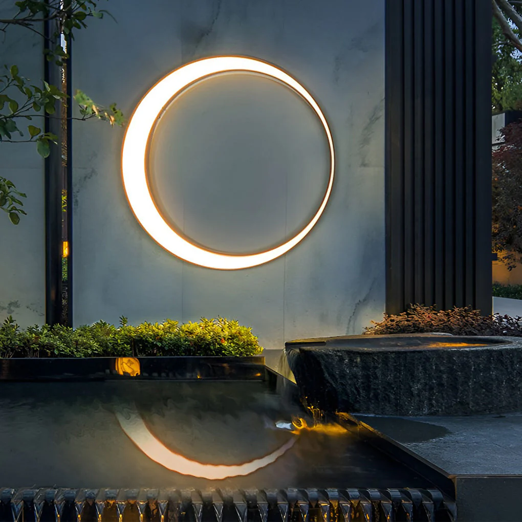 Oron Circular Moon Modern Steel Outdoor Wall Lights - Image 7