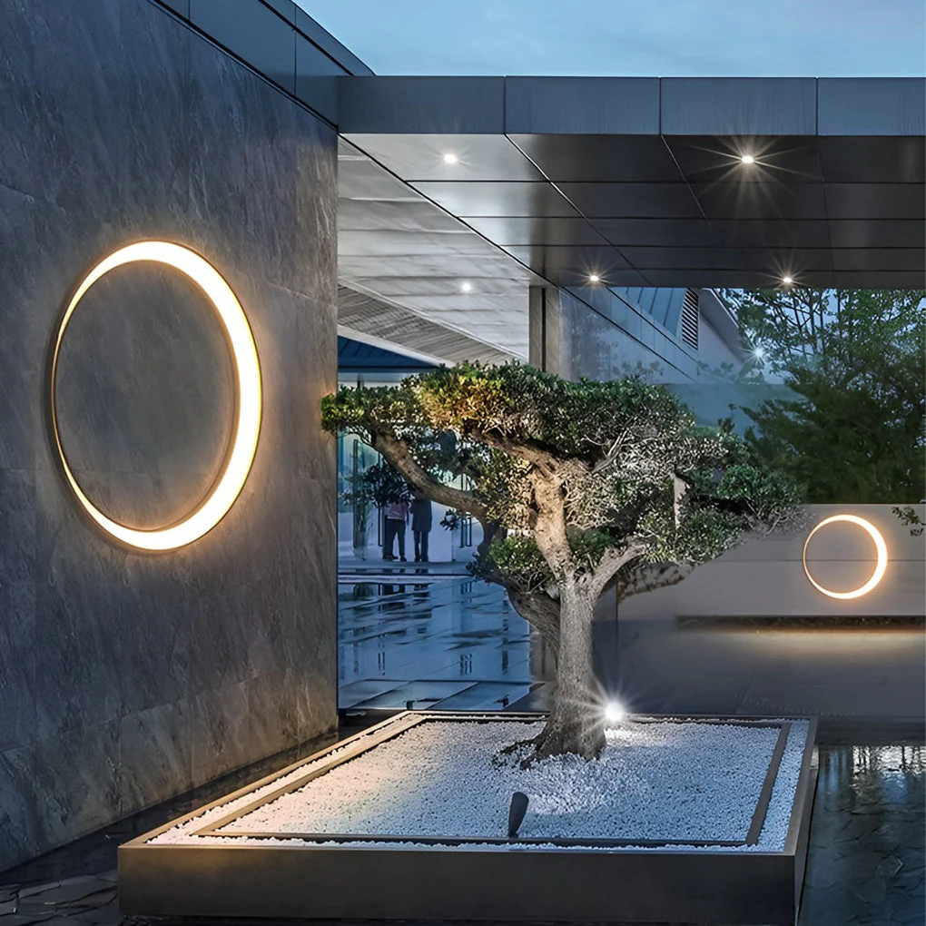 Oron Circular Moon Modern Steel Outdoor Wall Lights - Image 8
