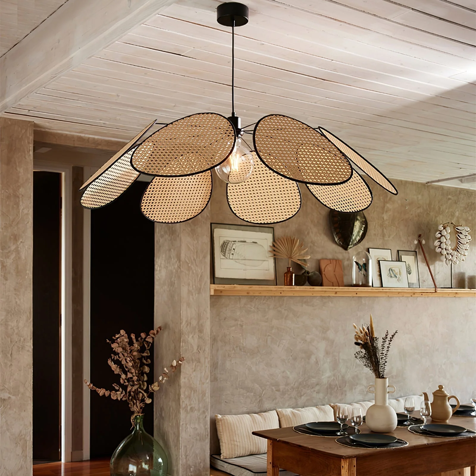 Orvara Blossom Petal Rattan Pendant Lamp - Image 2