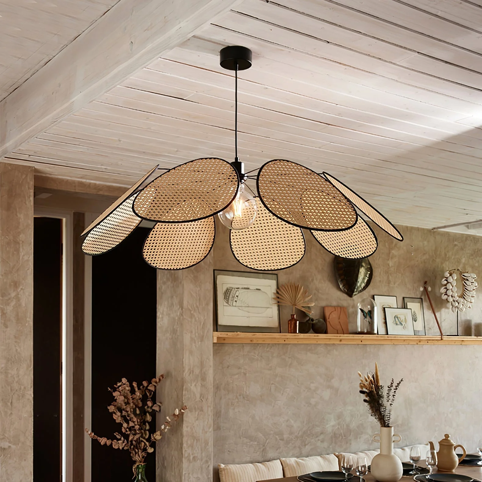 Orvara Blossom Petal Rattan Pendant Lamp - Image 3