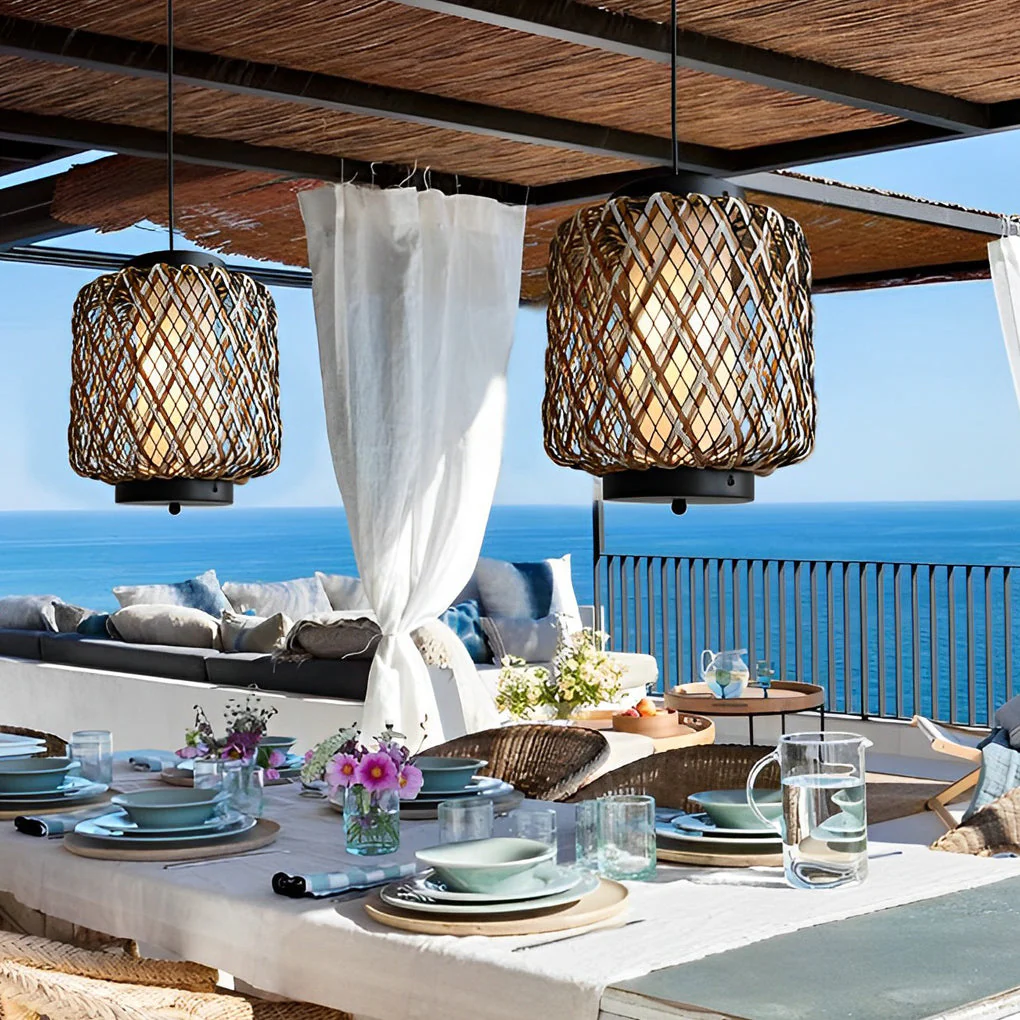 Orvee Rustic Modern Rattan Outdoor Pendants Lights