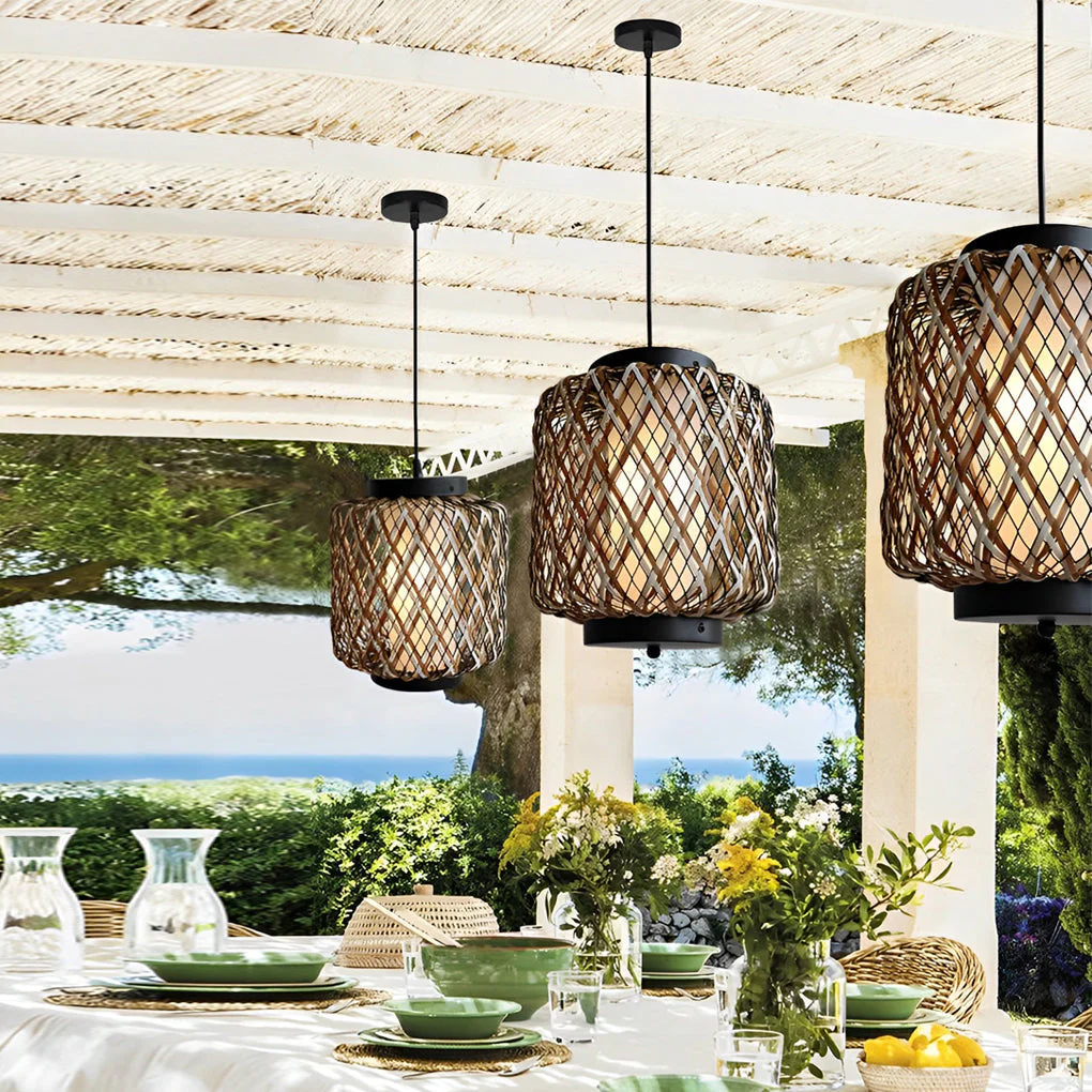 Orvee Rustic Modern Rattan Outdoor Pendants Lights - Image 8