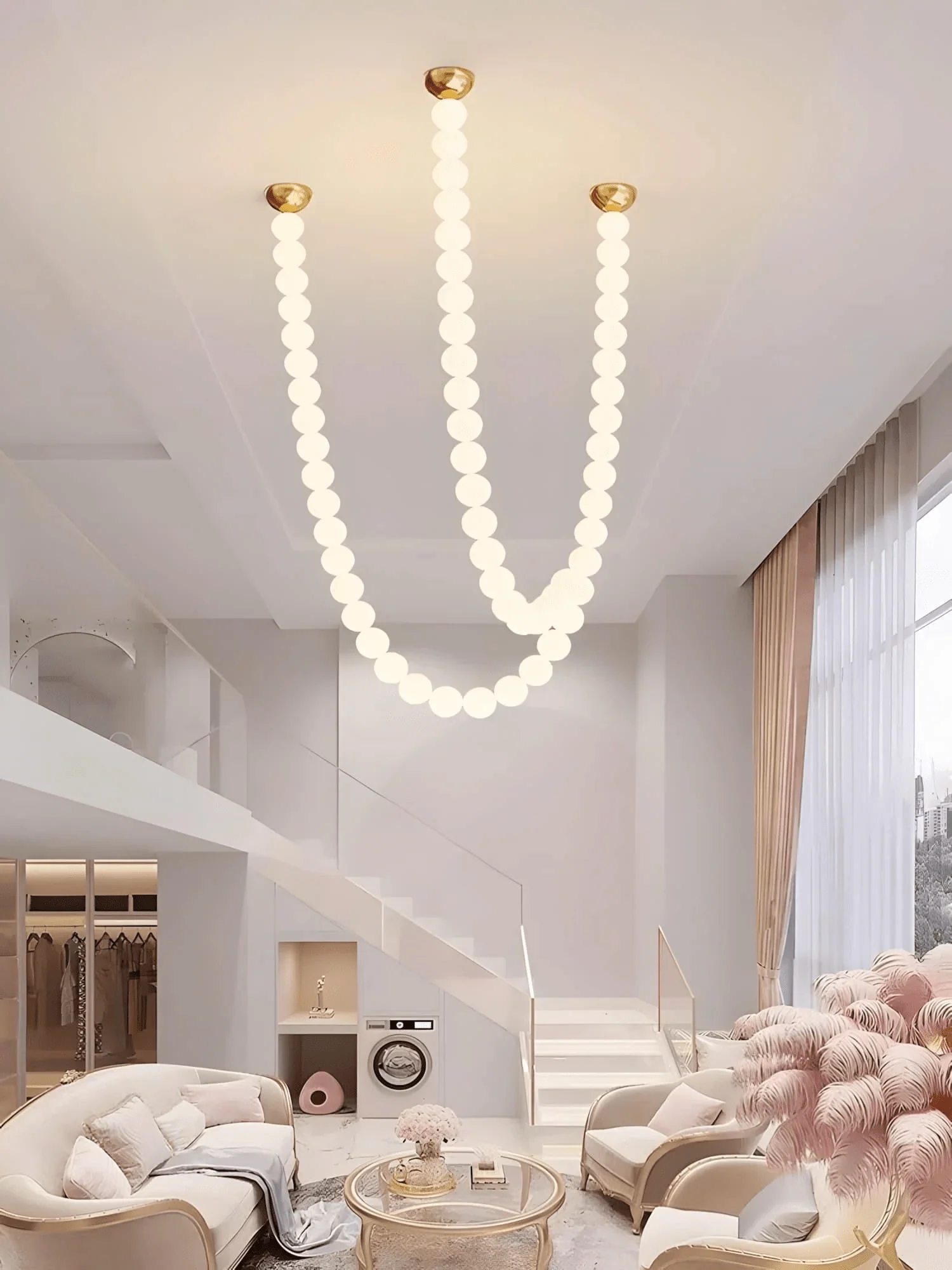 PearlCascade Glass Bead Chandelier - Image 34