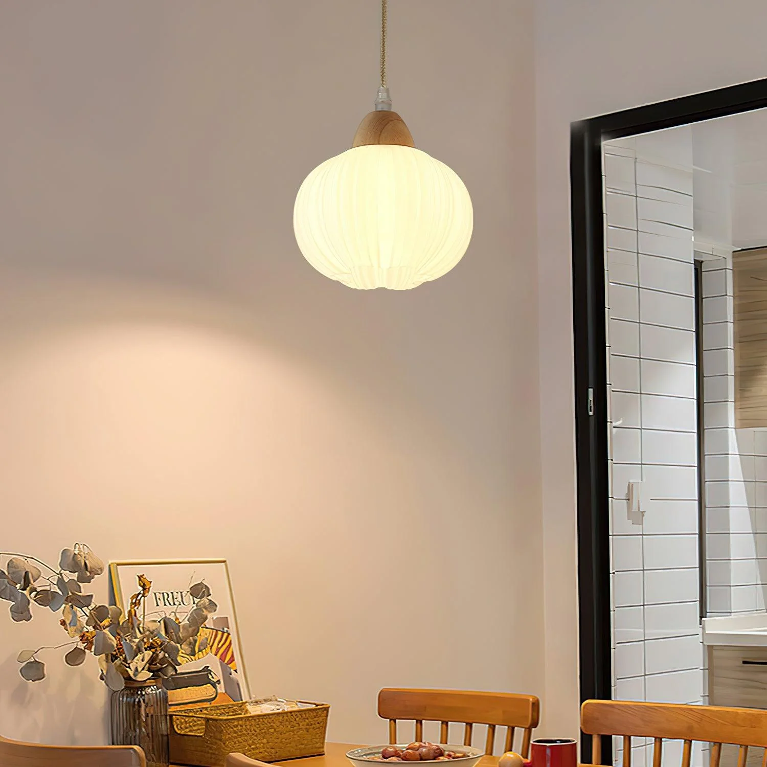 Pumpkin Modern Wood Pendant Lamp - Image 3