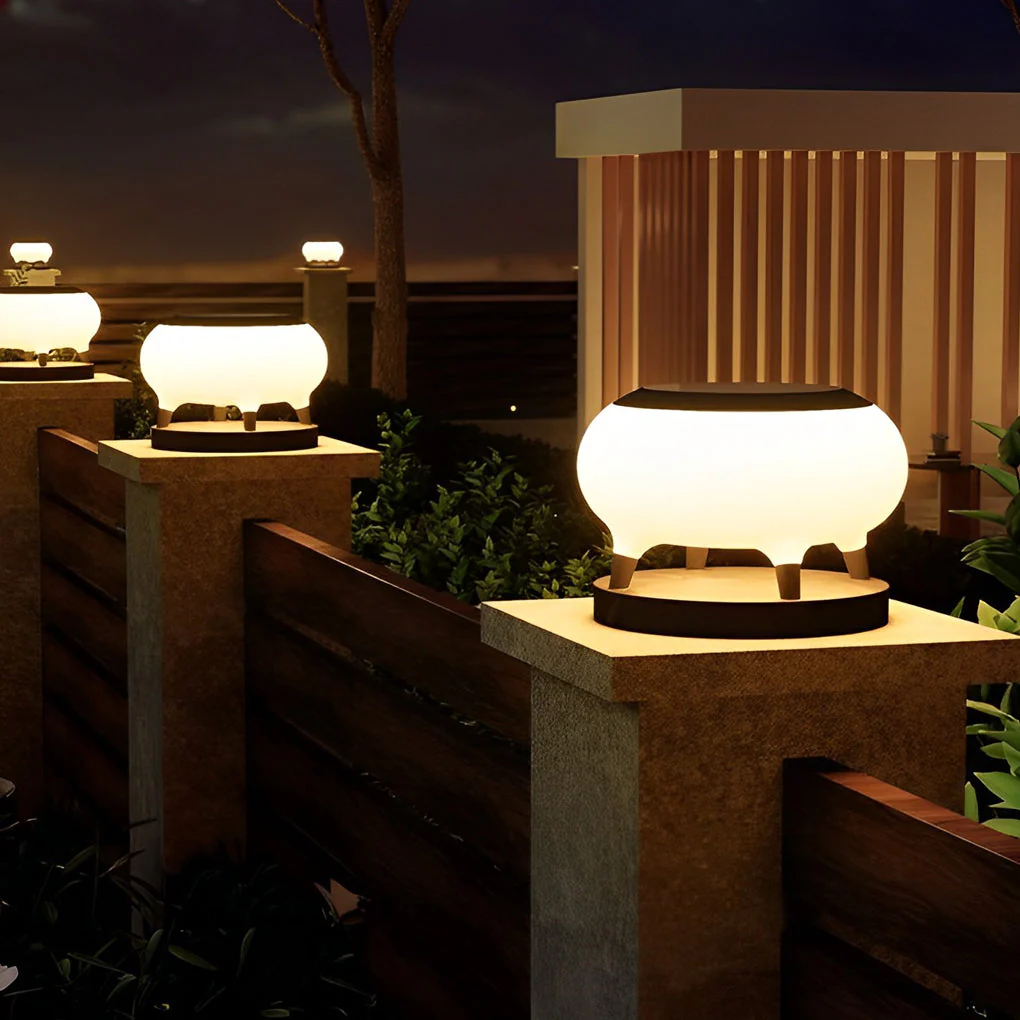 Questa Round Drum Modern Steel Outdoor Fence Post Lights