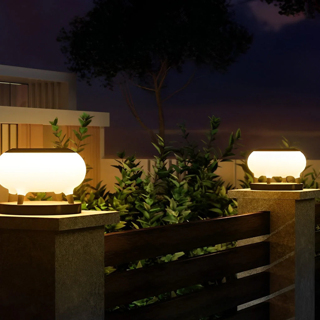 Questa Round Drum Modern Steel Outdoor Fence Post Lights - Image 2