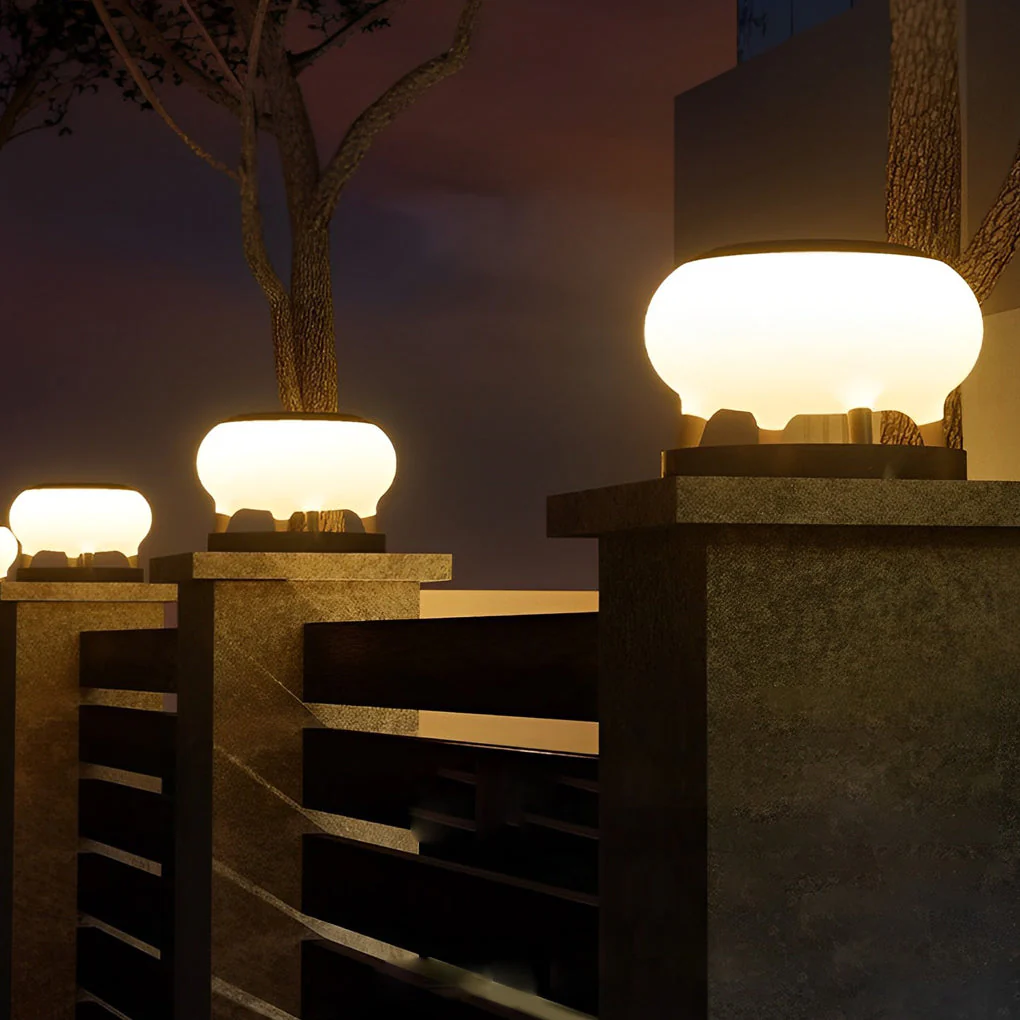 Questa Round Drum Modern Steel Outdoor Fence Post Lights - Image 3