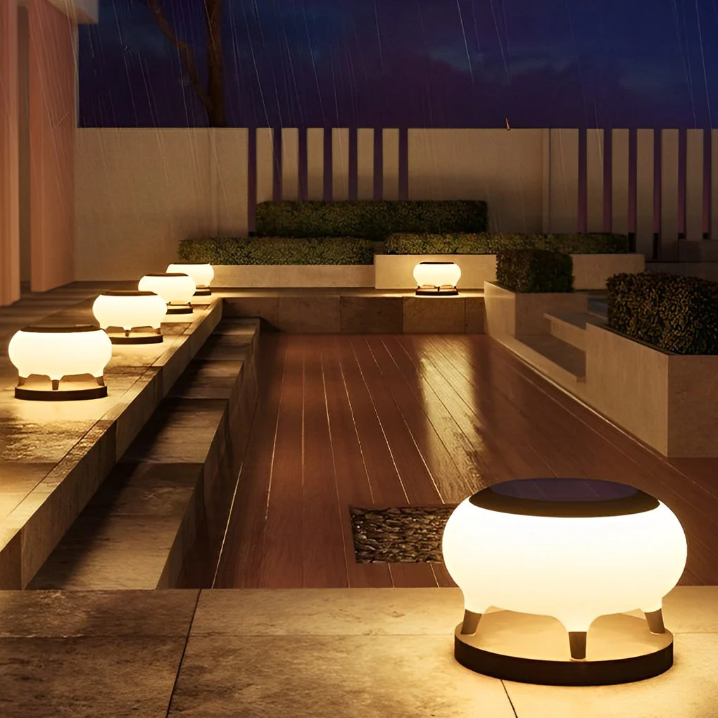 Questa Round Drum Modern Steel Outdoor Fence Post Lights - Image 4