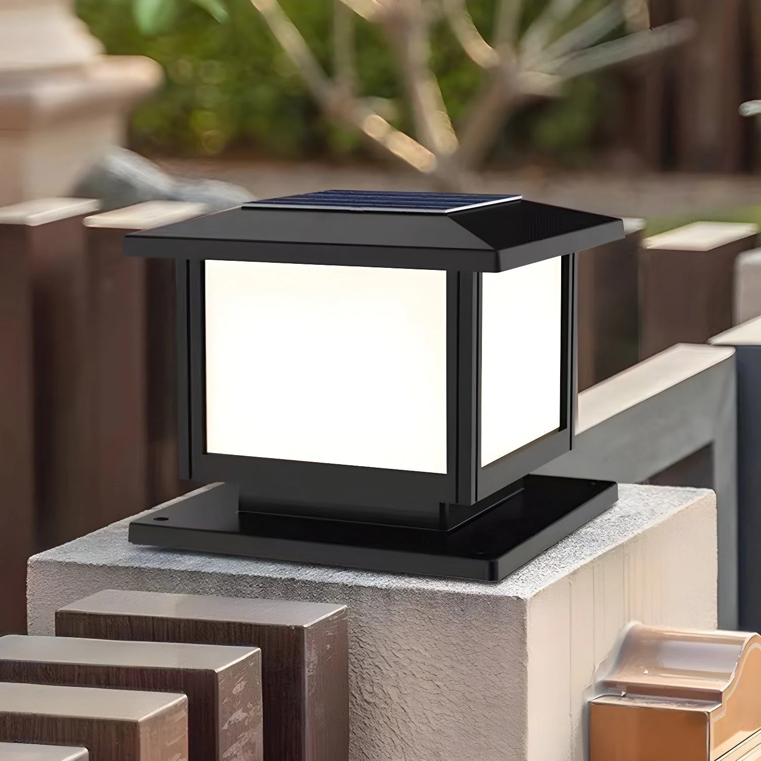 Ray Pavilion-style Square Solar Outdoor Post Light - Image 8