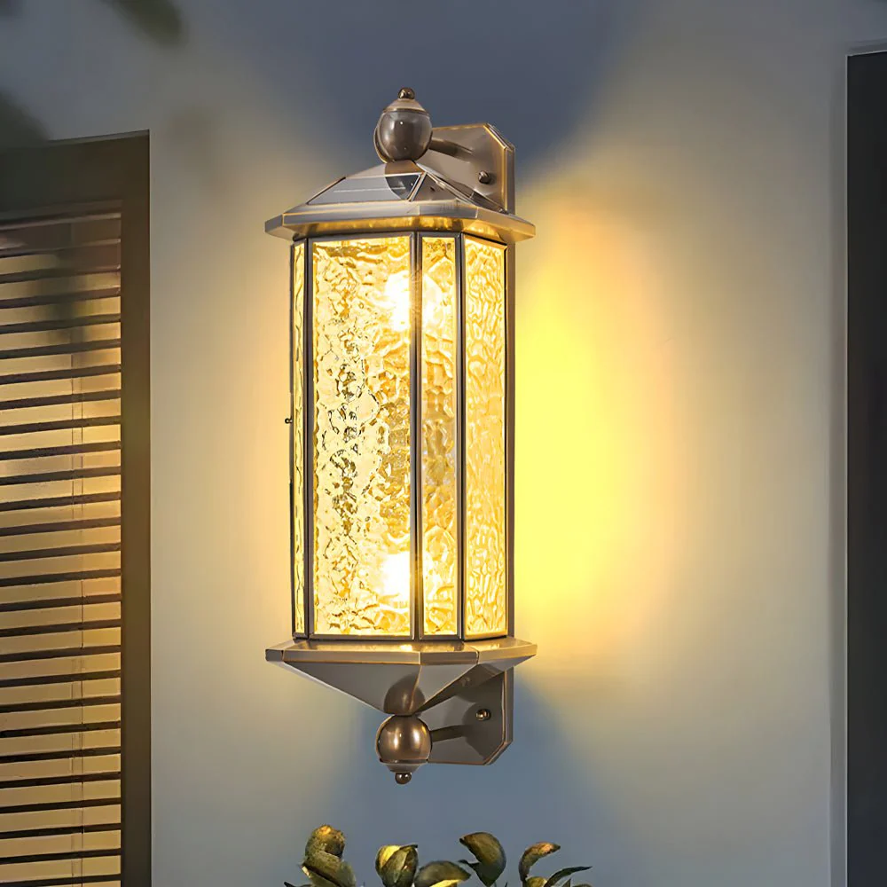 Rosalind Elegant Brass Glass Copper Outdoor Wall Light
