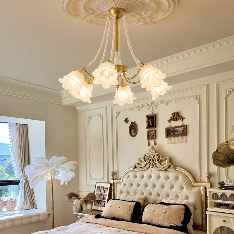 Allirila Traditional Elegance  Vintage Bloom Pearls Glass Chandelier - Image 16