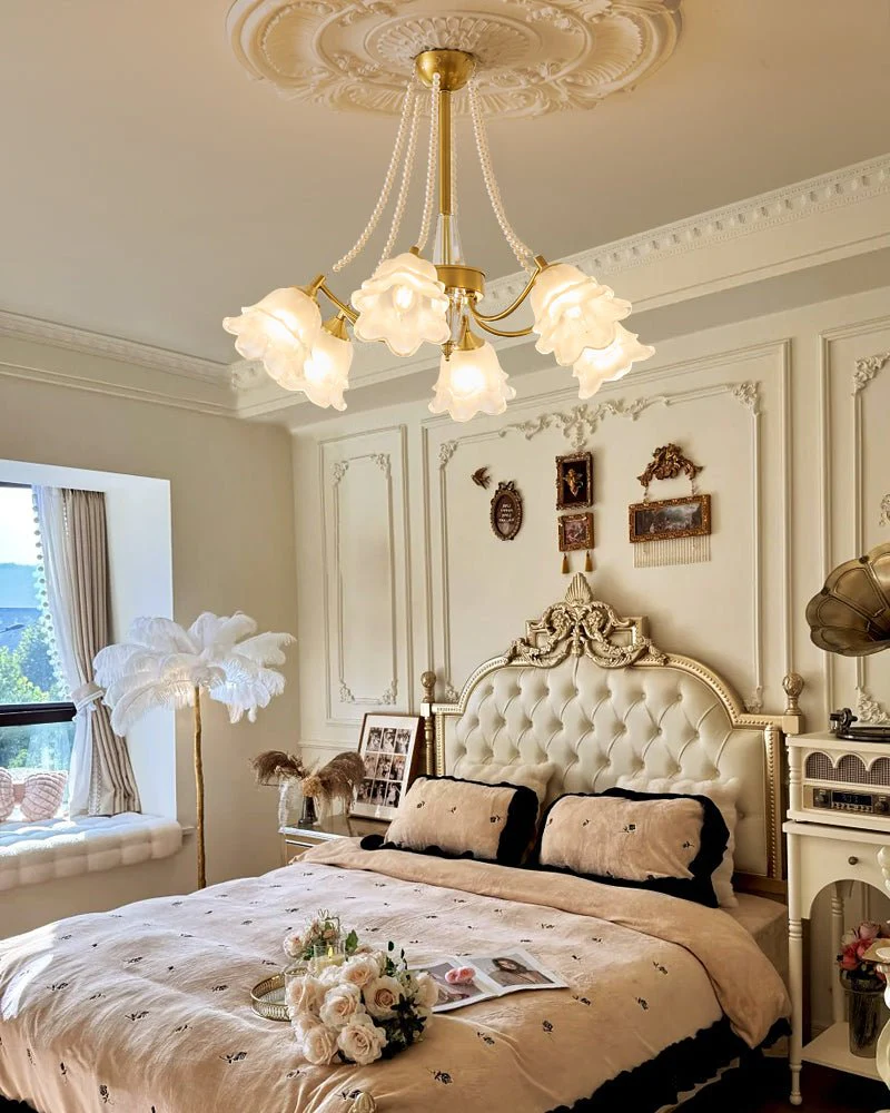 Allirila Traditional Elegance  Vintage Bloom Pearls Glass Chandelier - Image 19