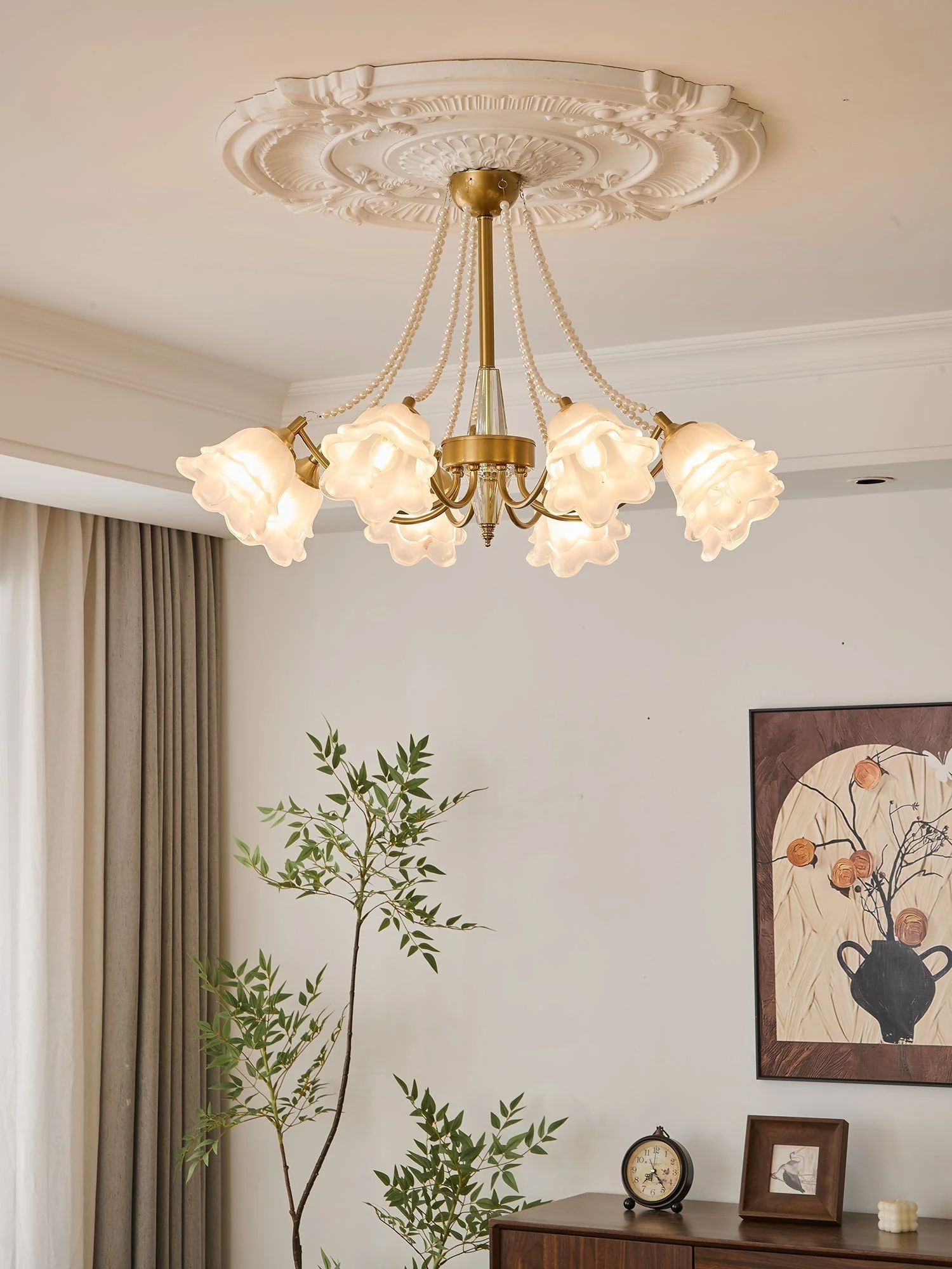Allirila Traditional Elegance  Vintage Bloom Pearls Glass Chandelier - Image 2