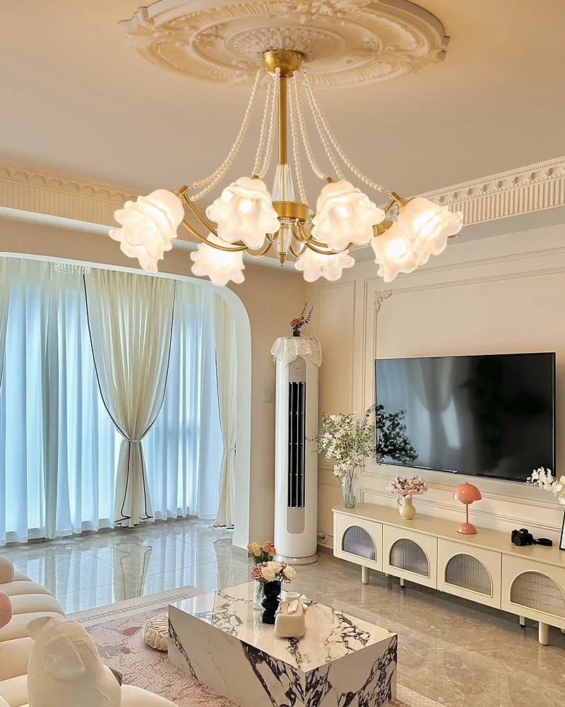 Allirila Traditional Elegance  Vintage Bloom Pearls Glass Chandelier - Image 20
