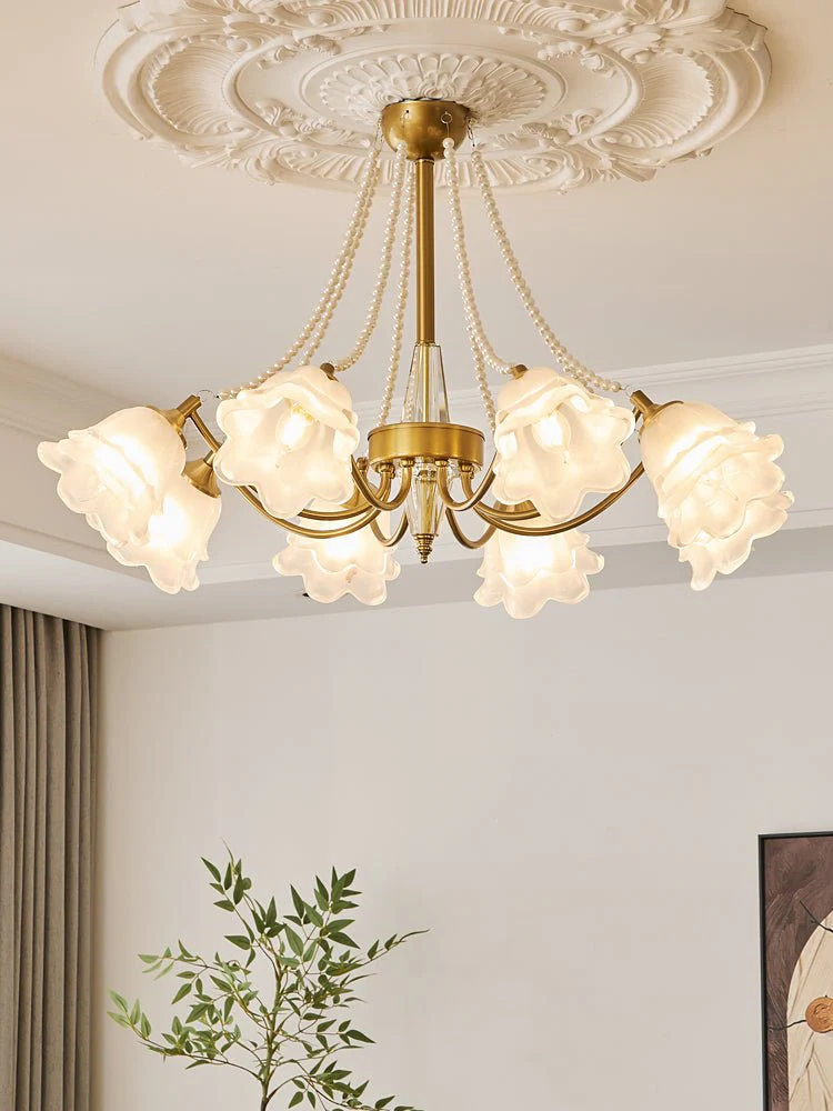 Allirila Traditional Elegance  Vintage Bloom Pearls Glass Chandelier - Image 21