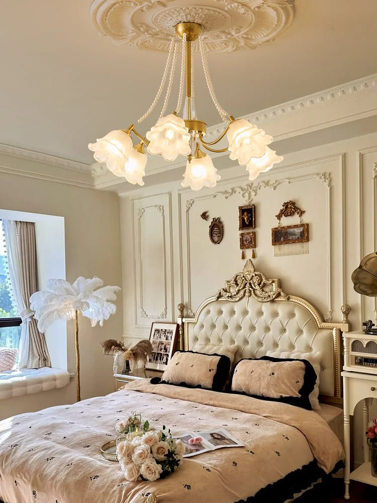 Allirila Traditional Elegance  Vintage Bloom Pearls Glass Chandelier - Image 23
