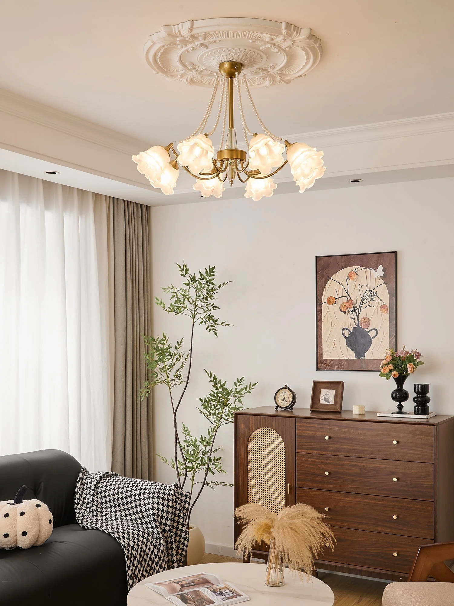 Allirila Traditional Elegance  Vintage Bloom Pearls Glass Chandelier - Image 28