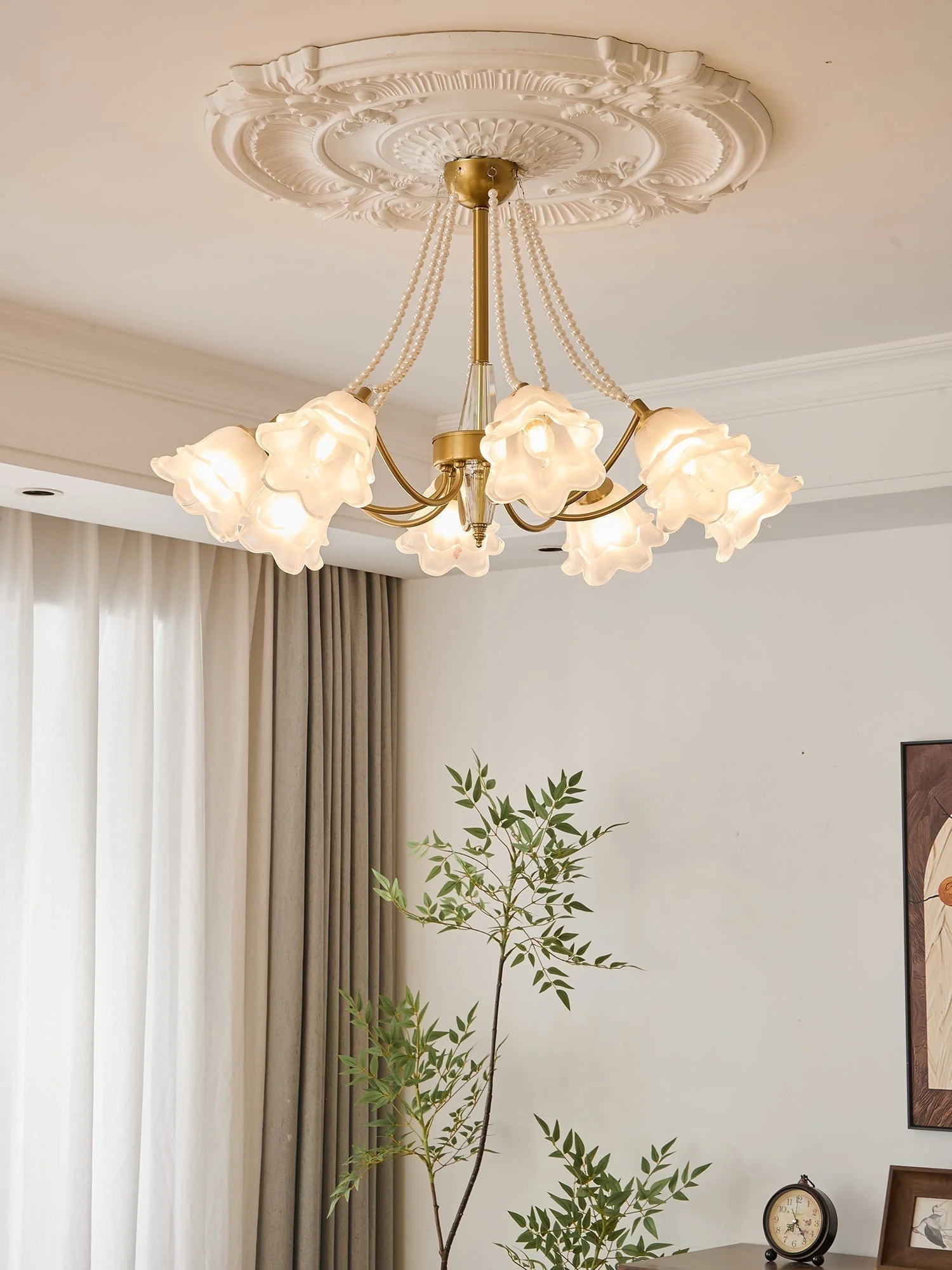 Allirila Traditional Elegance  Vintage Bloom Pearls Glass Chandelier - Image 3