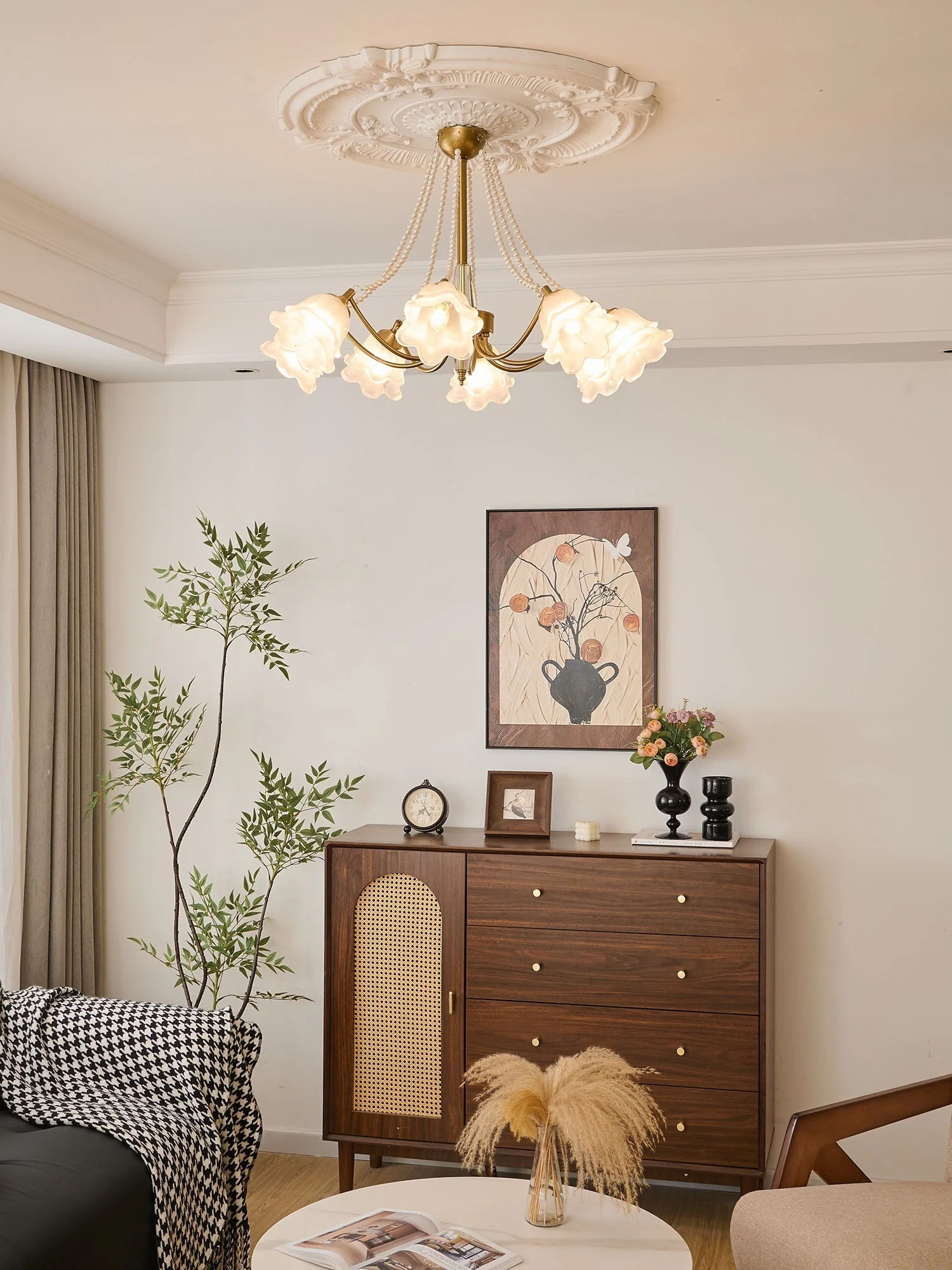 Allirila Traditional Elegance  Vintage Bloom Pearls Glass Chandelier - Image 5