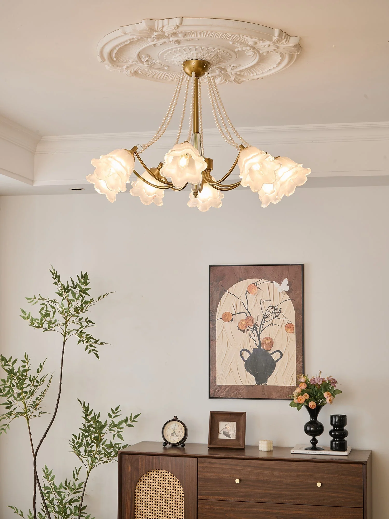 Allirila Traditional Elegance  Vintage Bloom Pearls Glass Chandelier - Image 6