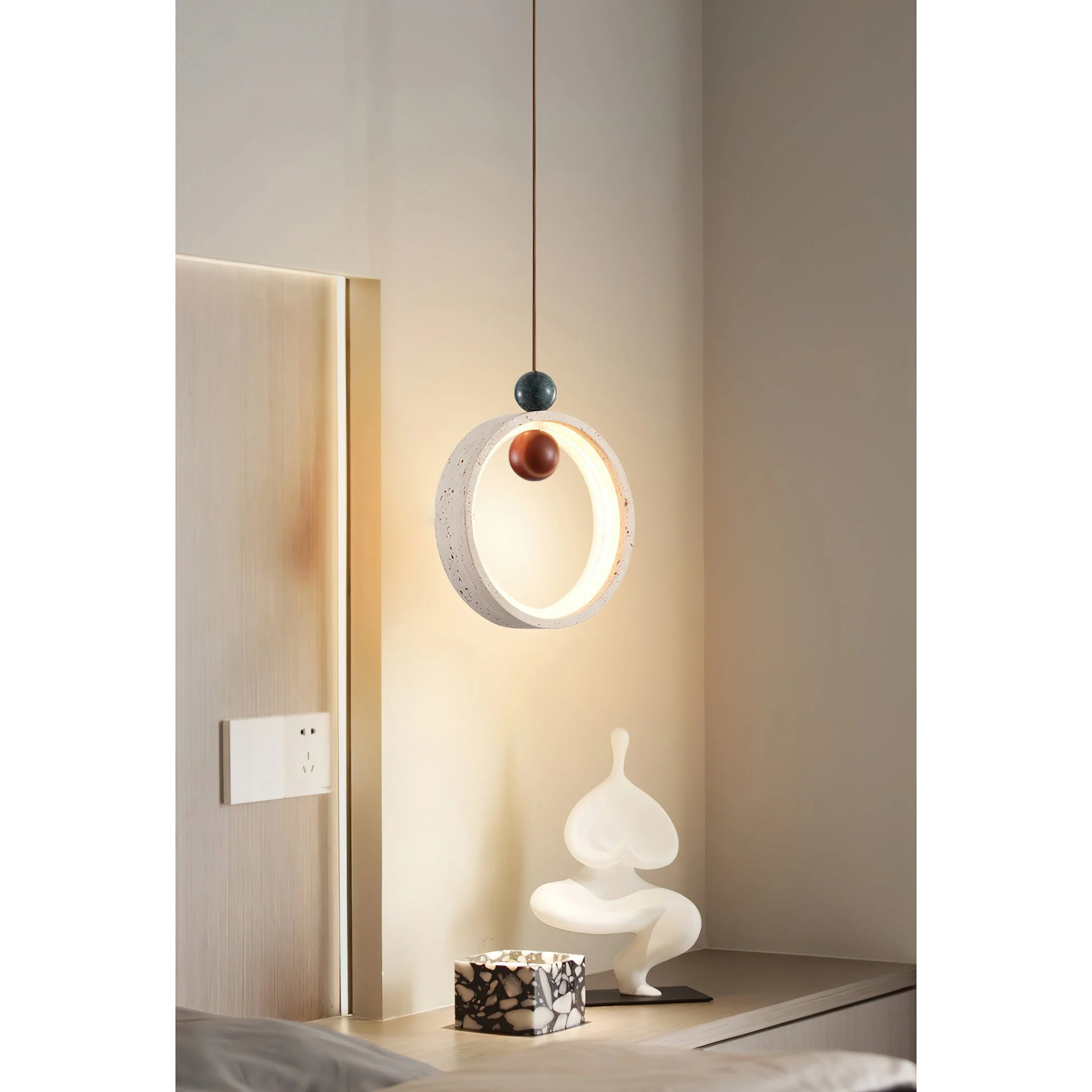 Runde Wabi-Sabi Travertine Pendant Light - Image 12