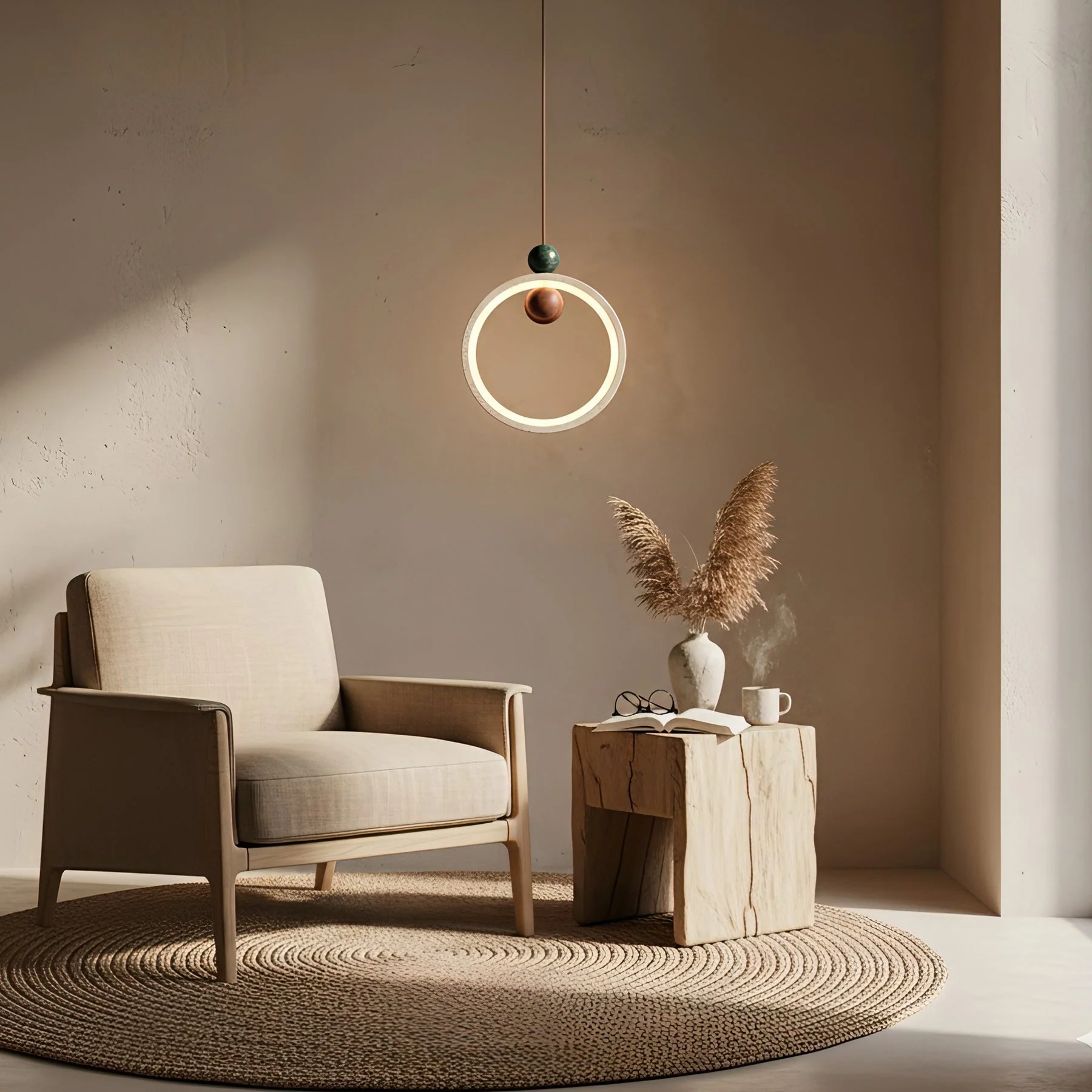 Runde Wabi-Sabi Travertine Pendant Light - Image 6