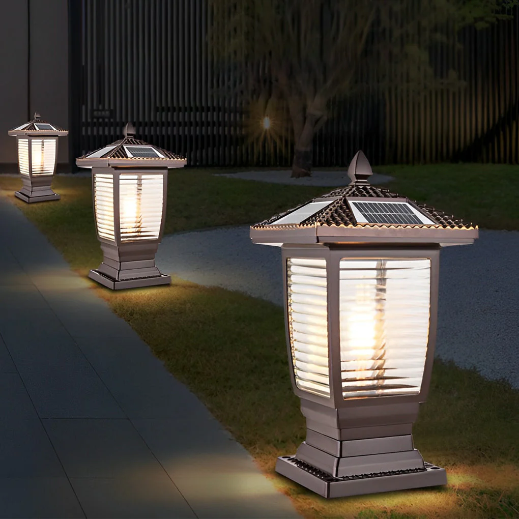Shana Retro Modern Solar Glass Outdoor Fence Post Lights - Image 3