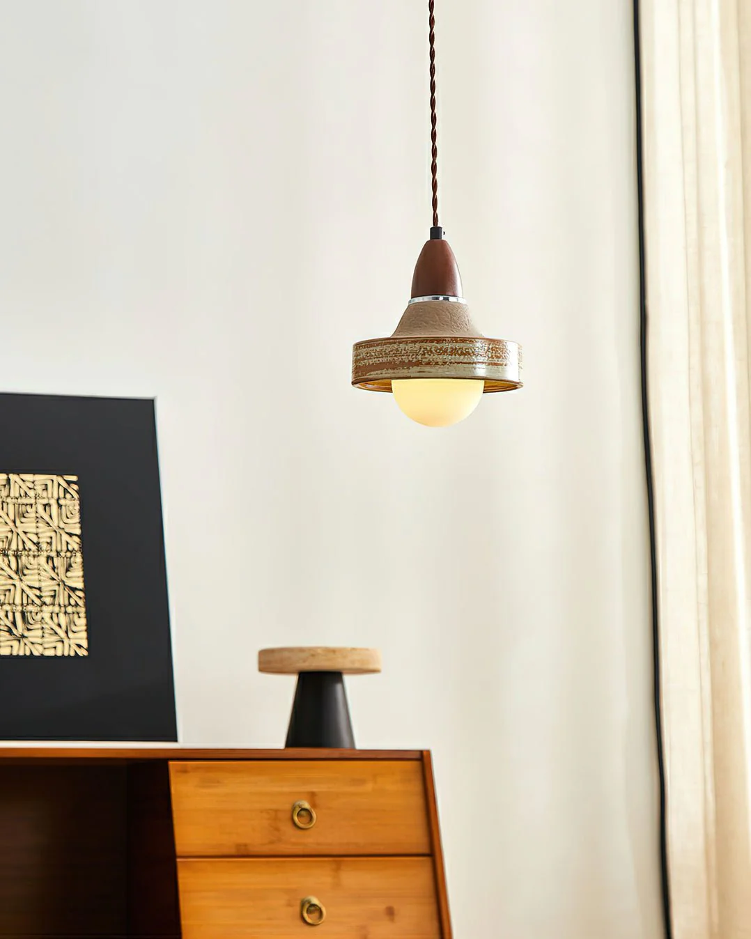 Sierra Premium Nordic Art Ceramics Wood Pendant Lamp - Image 10