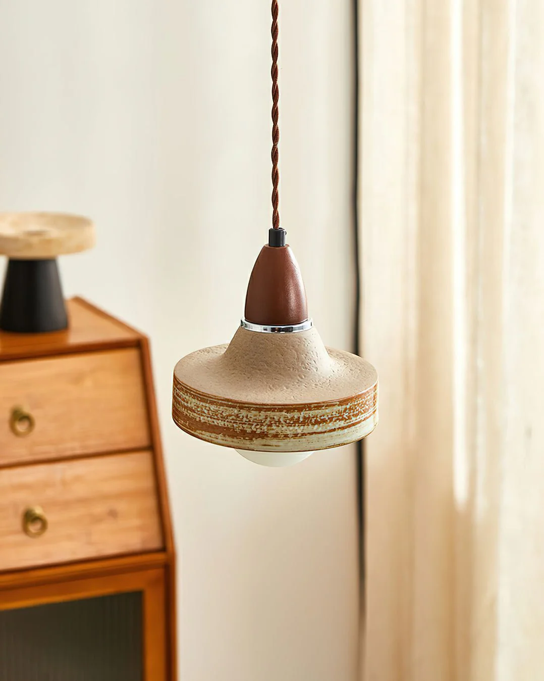 Sierra Premium Nordic Art Ceramics Wood Pendant Lamp - Image 2
