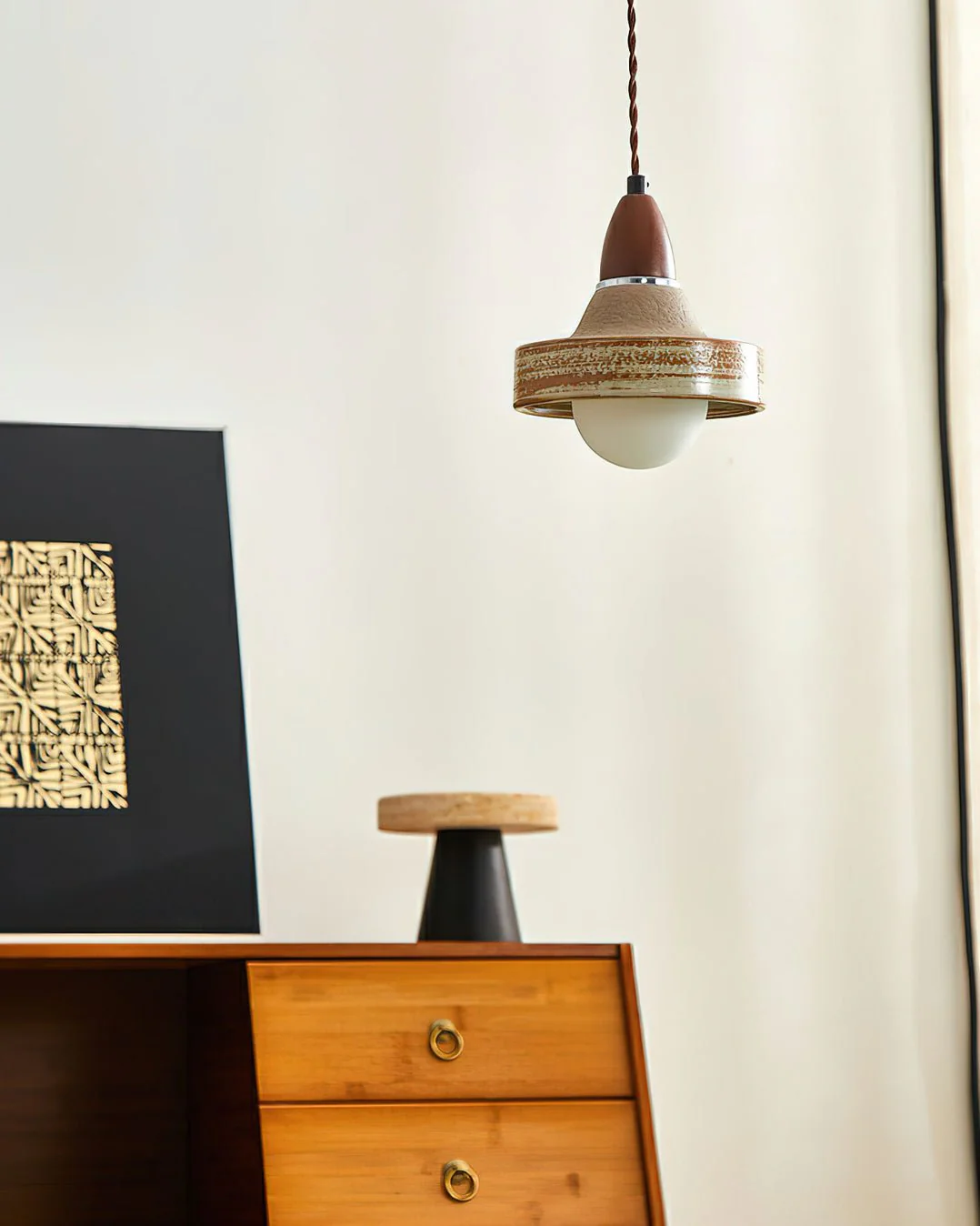 Sierra Premium Nordic Art Ceramics Wood Pendant Lamp - Image 3