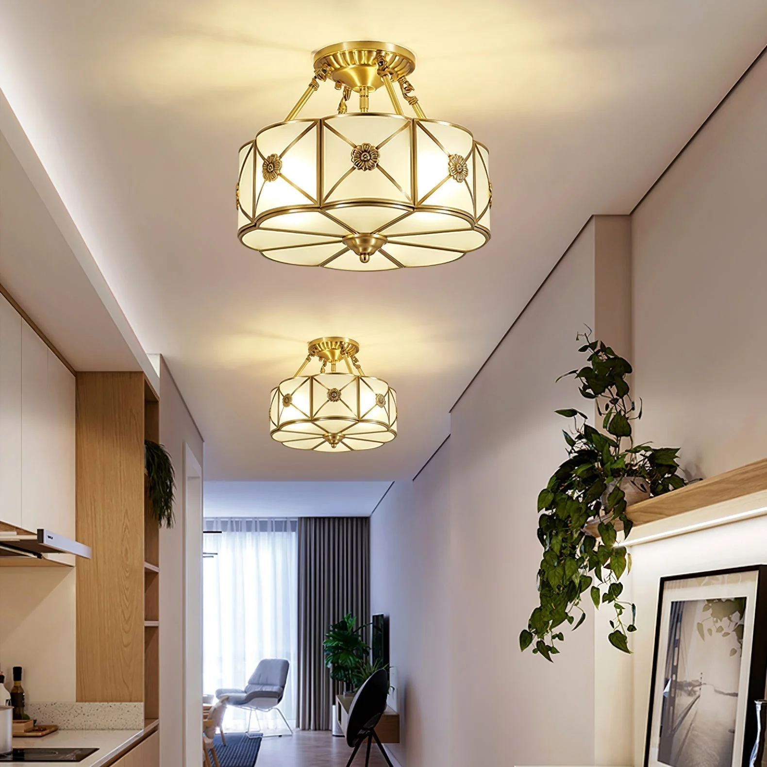 Solara Ceiling Lamp Brass Scalloped Frosted Classic - Image 45
