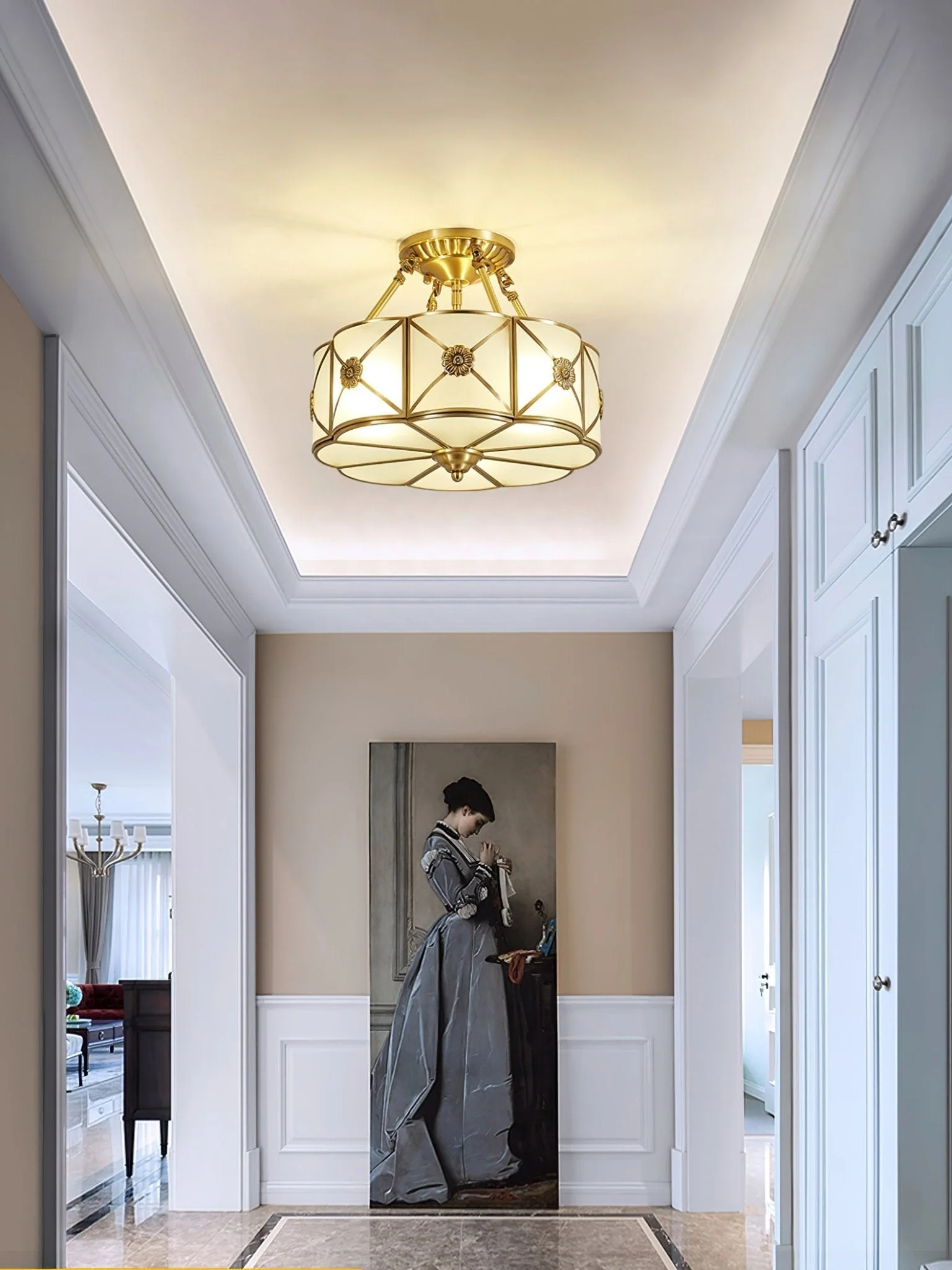 Solara Ceiling Lamp Brass Scalloped Frosted Classic - Image 46