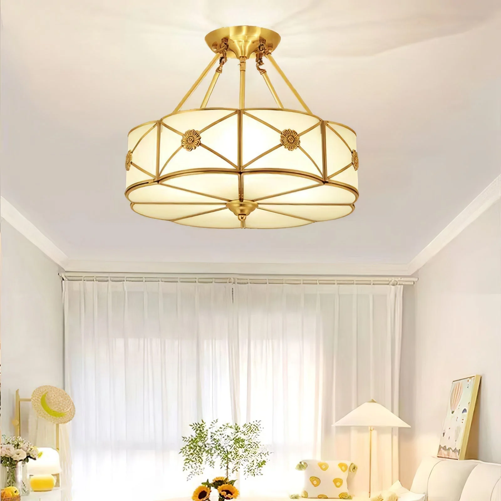 Solara Ceiling Lamp Brass Scalloped Frosted Classic - Image 8